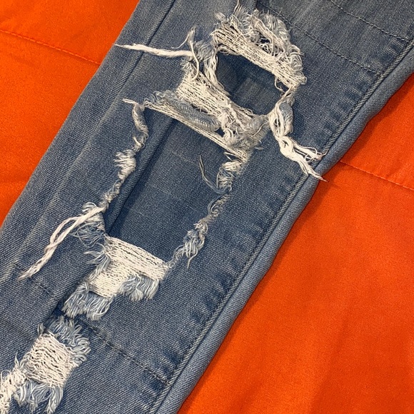 Light Wash Distressed Denim Jeans with Paneling - Picture 2 of 4